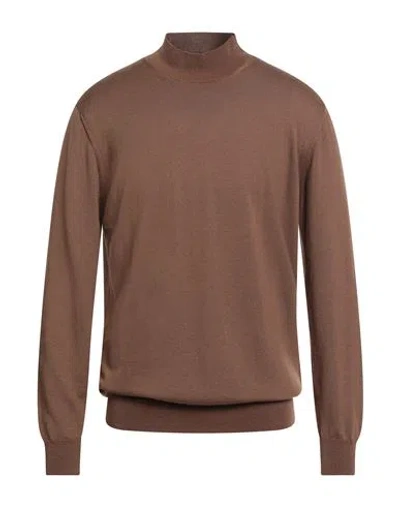 Tagliatore Man Turtleneck Brown Size 42 Wool, Cotton In Brown
