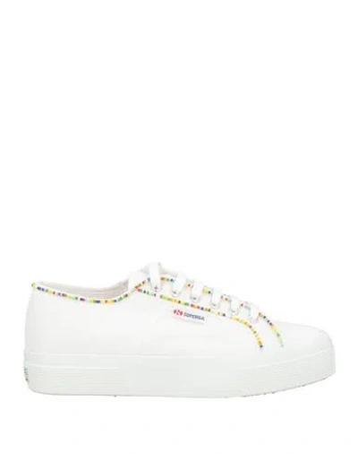 Superga 2740 White Multi Color Beaded Canvas Platform Sneakers In White