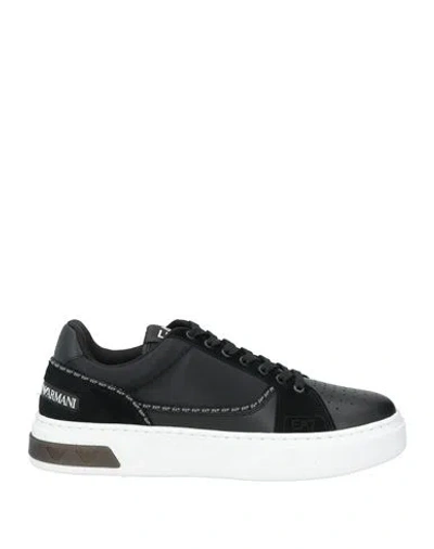Ea7 Man Sneakers Black Size 9 Cow Leather, Polyamide, Polyester, Polyurethane Coated In Black