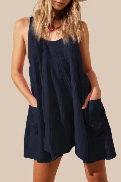 Truedames Solid A Line Pockets Low Back Knot Midi Dress In Blue