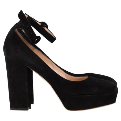 Gianvito Rossi Ankle Strap Platform Pumps In Black Suede In Black