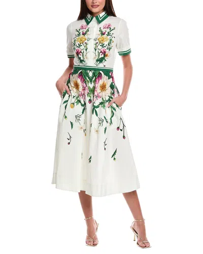 Teri Jon By Rickie Freeman Flower Print Midi Dress In White