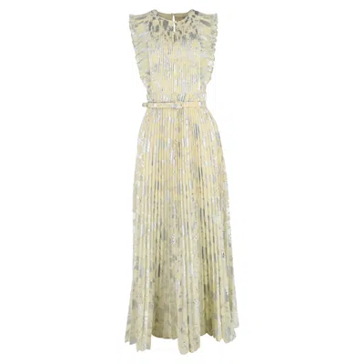 Self-portrait Pleated Jacquard Maxi Dress In Yellow Polyester In Gold