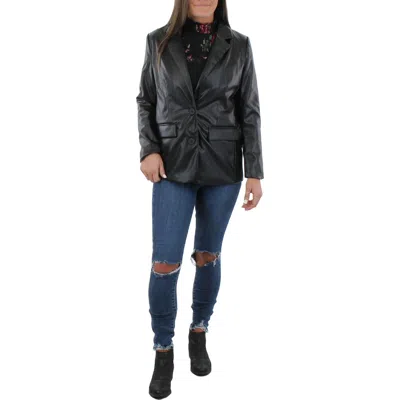 Steve Madden Womens Faux Leather Office Two-button Blazer In Black