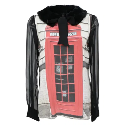 Moschino Cheap & Chic London Telephone Print Top In Multicolor Silk In Black