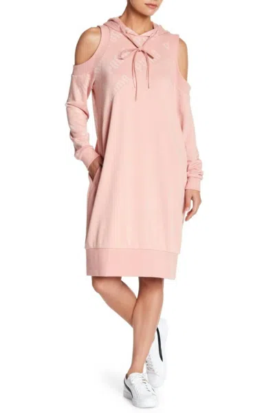 Puma En Pointe Cold Shoulder Sweatshirt Logo Pullover Dress In Pink In Pink