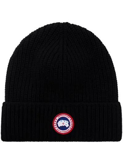 Canada Goose Ribbed Texture Cuffed Hats With Folded Cuff In Black
