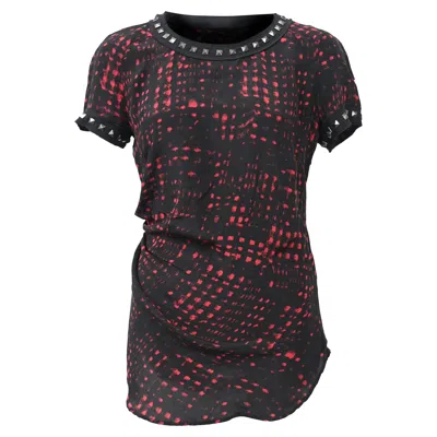 Isabel Marant Printed Studded Blouse In Black Silk In Burgundy