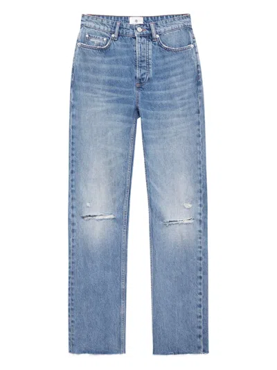 Anine Bing Bruno Destructed Frayed Jeans In Blue