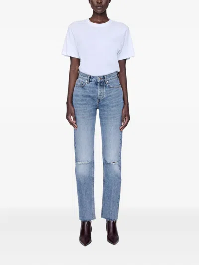 Anine Bing Bruno Destructed Frayed Jeans In Blue