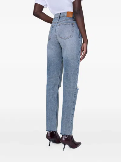 Anine Bing Bruno Destructed Frayed Jeans In Blue