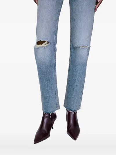 Anine Bing Bruno Destructed Frayed Jeans In Blue