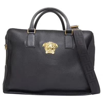 Versace Medusa Palazzo Black Calfskin G Emblem Laptop Briefcase Bag In Black