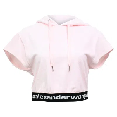 Alexander Wang T. Cropped Hoodie In Pink Corduroy In Pink