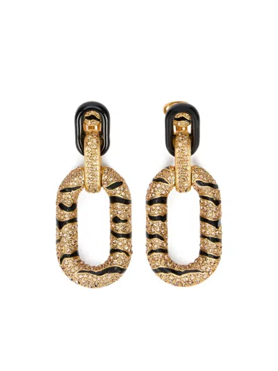 Roberto Cavalli Tiger-stripes Crystal-embellishment Earrings In Gold