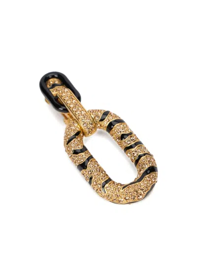 Roberto Cavalli Tiger-stripes Crystal-embellishment Earrings In Gold