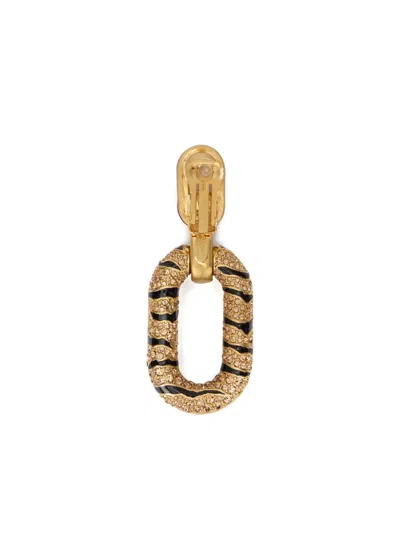 Roberto Cavalli Tiger-stripes Crystal-embellishment Earrings In Gold