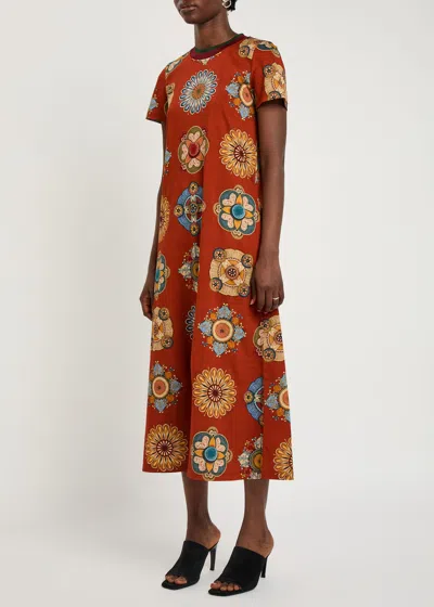 La Doublej La Double J Sporty Printed Cotton Midi Dress In Multi