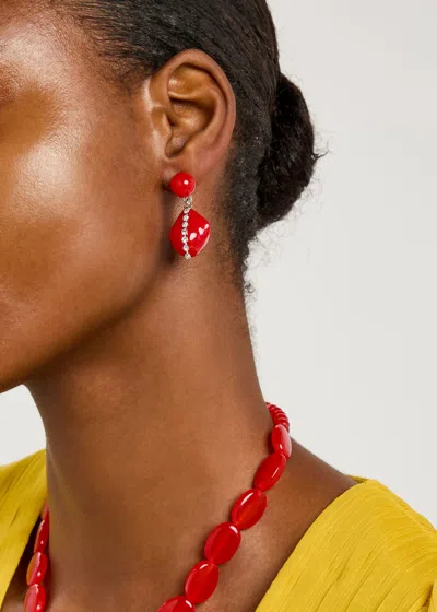 Completedworks Beaded Rhodium-plated Drop Earrings In Red