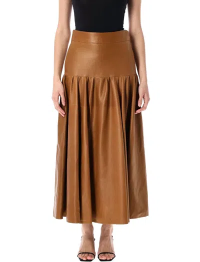 Saint Laurent Lambskin Midi Skirt Gathered Detailing In Brown