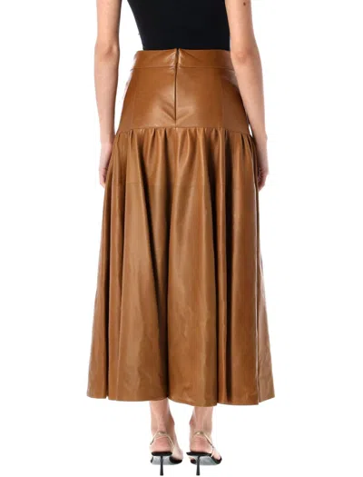 Saint Laurent Lambskin Midi Skirt Gathered Detailing In Brown