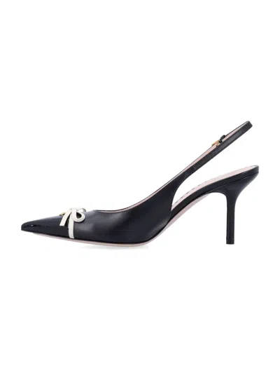 Valentino Black Pointed Slingback With Bow In White