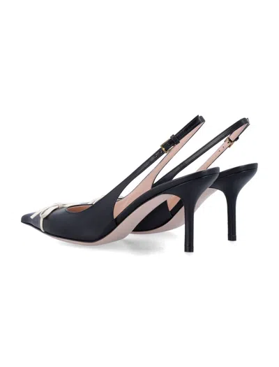 Valentino Black Pointed Slingback With Bow In White