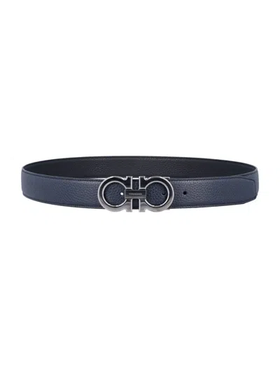 Ferragamo Salvatore  Reversible And Adjustable Gancini Belt In Blue