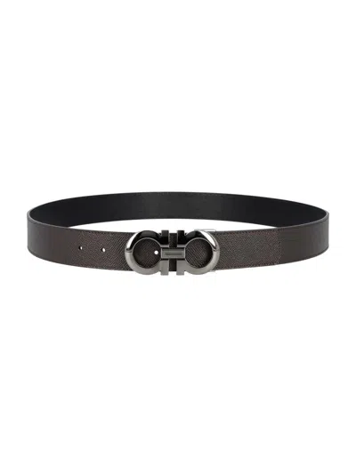 Ferragamo Salvatore  Reversible And Adjustable Gancini Belt In Black