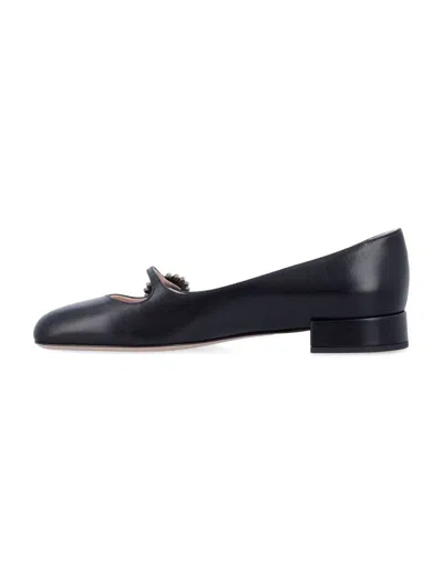 Valentino Garavani Mary-jane Preshoes Ballerina In Kidskin With Jewel Button 20mm Woman Black/crysta In Black