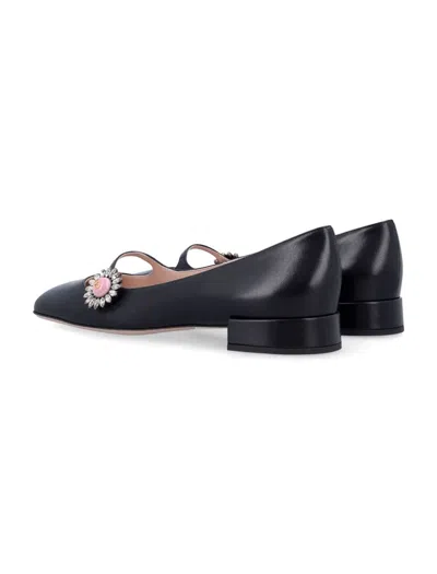 Valentino Garavani Mary-jane Preshoes Ballerina In Kidskin With Jewel Button 20mm Woman Black/crysta In Black