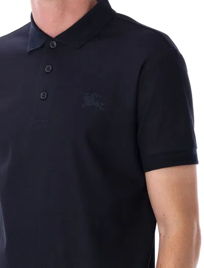 Burberry Logo Embroidered Straight Hem Cotton Polo Shirt In Blue