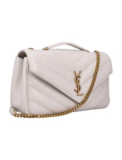 Saint Laurent Quilted Medium Shoulder Bag With Sliding Chain In White