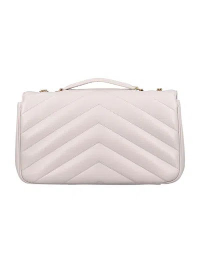Saint Laurent Quilted Medium Shoulder Bag With Sliding Chain In White