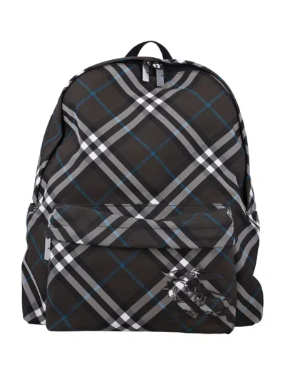 Burberry Logo-embroidered Checked Coated-canvas Backpack In Black