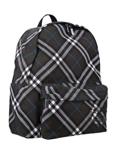 Burberry Logo-embroidered Checked Coated-canvas Backpack In Black
