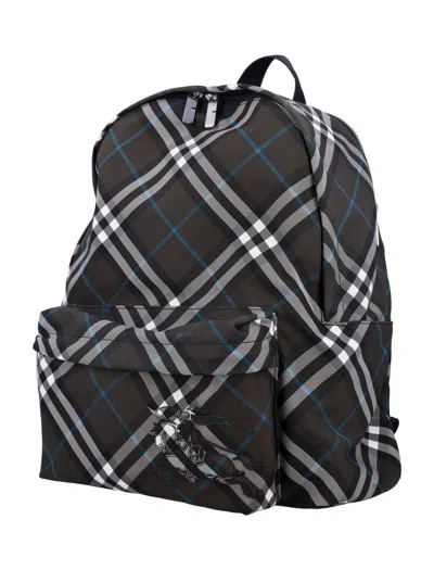 Burberry Logo-embroidered Checked Coated-canvas Backpack In Black