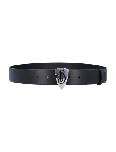 Burberry Leather B Shield Belt In Black