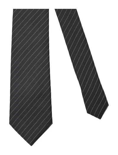 Saint Laurent Striped Tie In Black