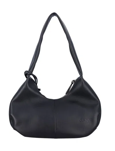 Ganni Medium Hobo Bag In Black