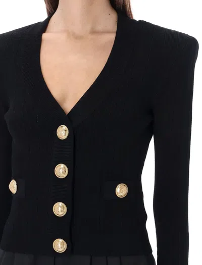 Balmain Gold Buttons Knit Cardigan In Black