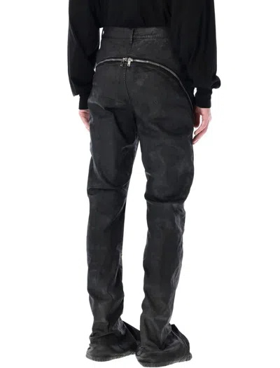 Rick Owens Drkshdw Mens Black Wax Zipped Straight-leg Stretch Coated-denim Jeans In Brown