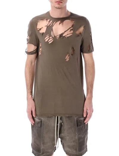 Rick Owens Drkshdw Distressed Longline Round Neck T-shirt In Brown