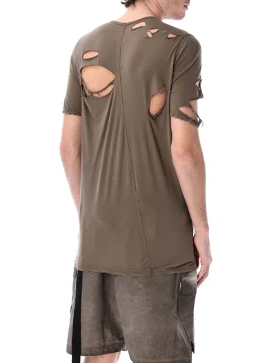 Rick Owens Drkshdw Distressed Longline Round Neck T-shirt In Brown