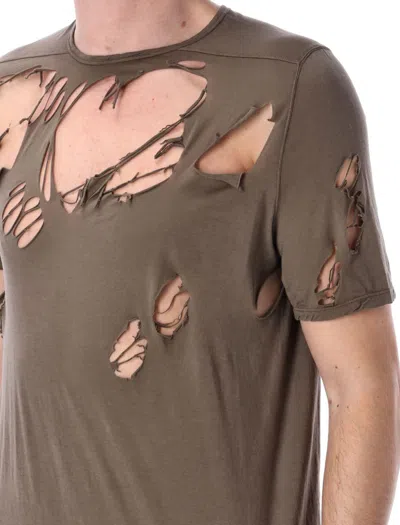 Rick Owens Drkshdw Distressed Longline Round Neck T-shirt In Brown