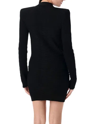 Balmain Ribbed Texture Knit Cardigan With Gold Buttons In Black