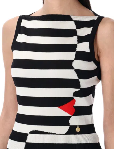 Balmain Knit Marinière Top With Face Motif In White