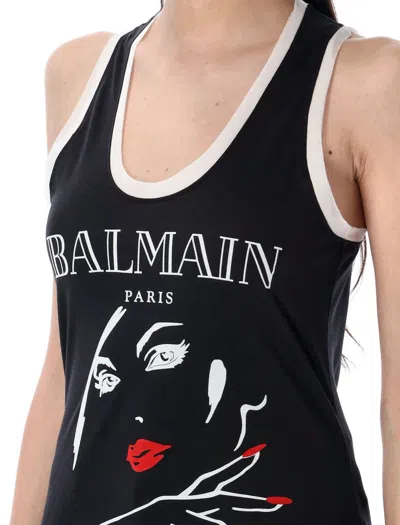 Balmain Woman Print Top In Black