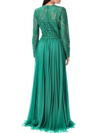 Dolce & Gabbana Lace-panel Gown In Green