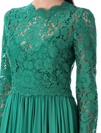 Dolce & Gabbana Lace-panel Gown In Green
